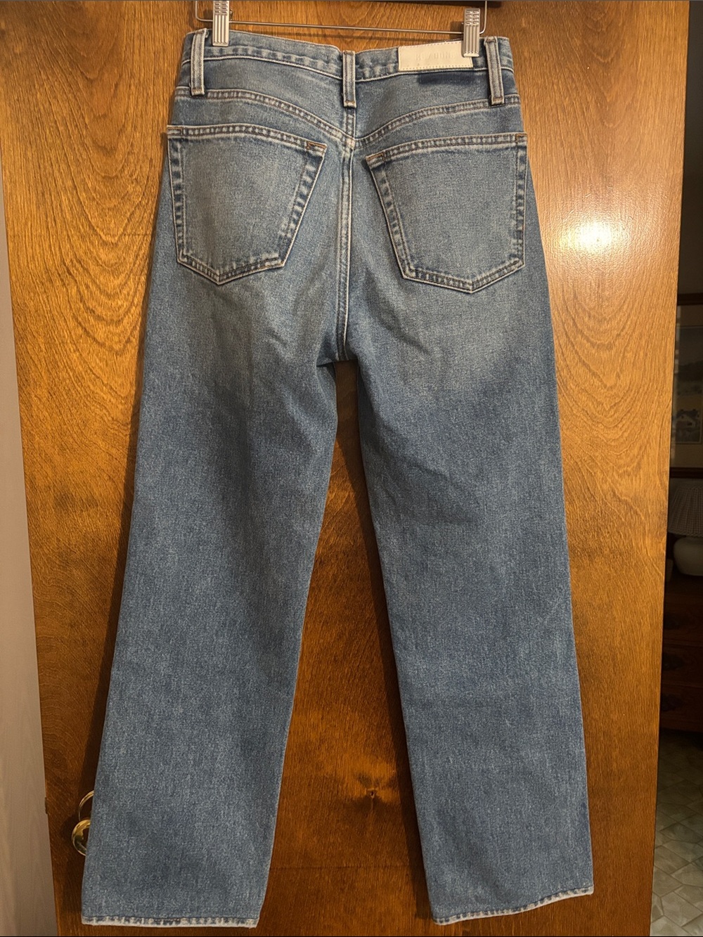 Re/Done Women's 70s Stove Pipe Straight Leg Jeans in Washed Blue Denim - Picture 4 of 5